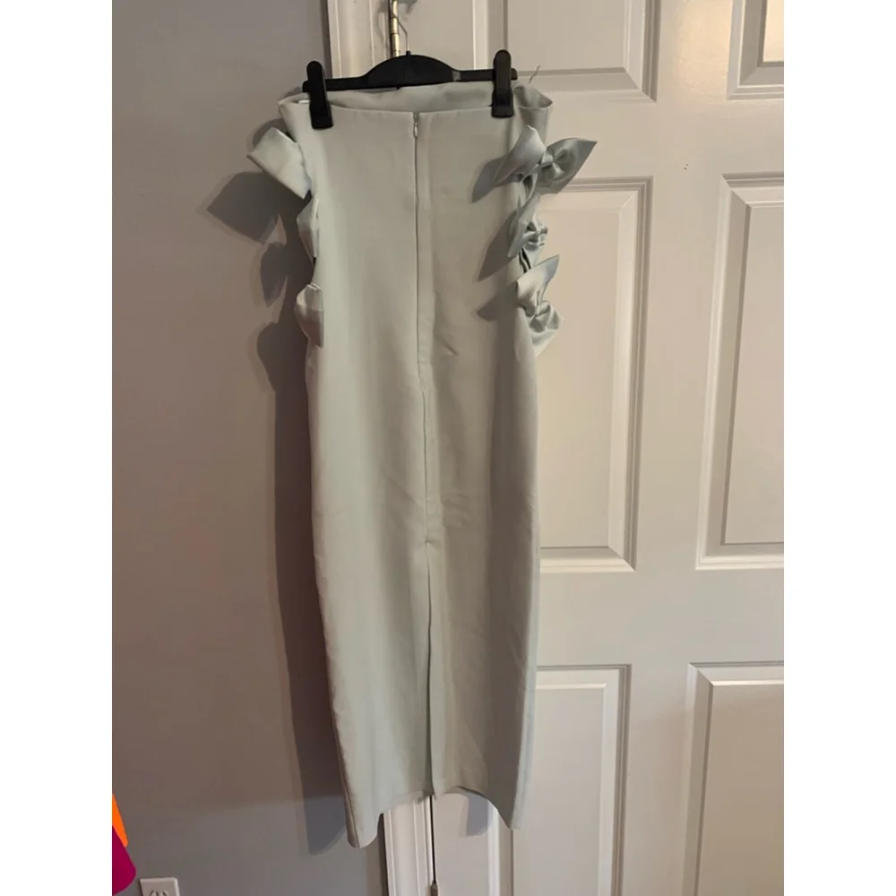 Bloggers Fave Zara Bow Dress, Size S Light Blue Green Sage - Picture 8 of 11
